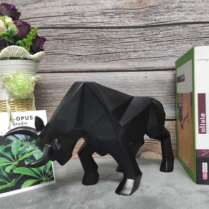 Polyresin Bull Figurine Home Decor, Abstract Sculptures, Originality Home Decoration Furnishing Animal Ornament, Geometric Surface Statues Home Decor Ornament